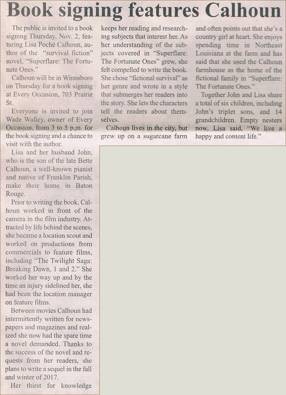 Franklin Parish Sun Article